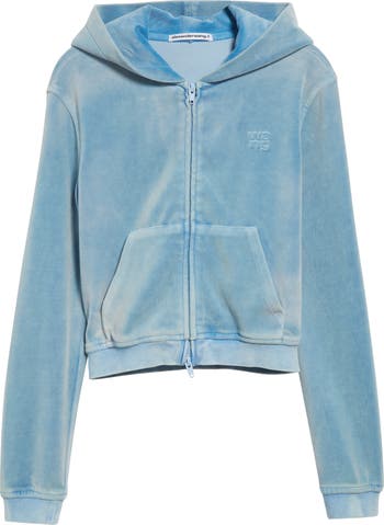 Alexander Wang Shrunken Velour Full Zip Hoodie | Nordstrom
