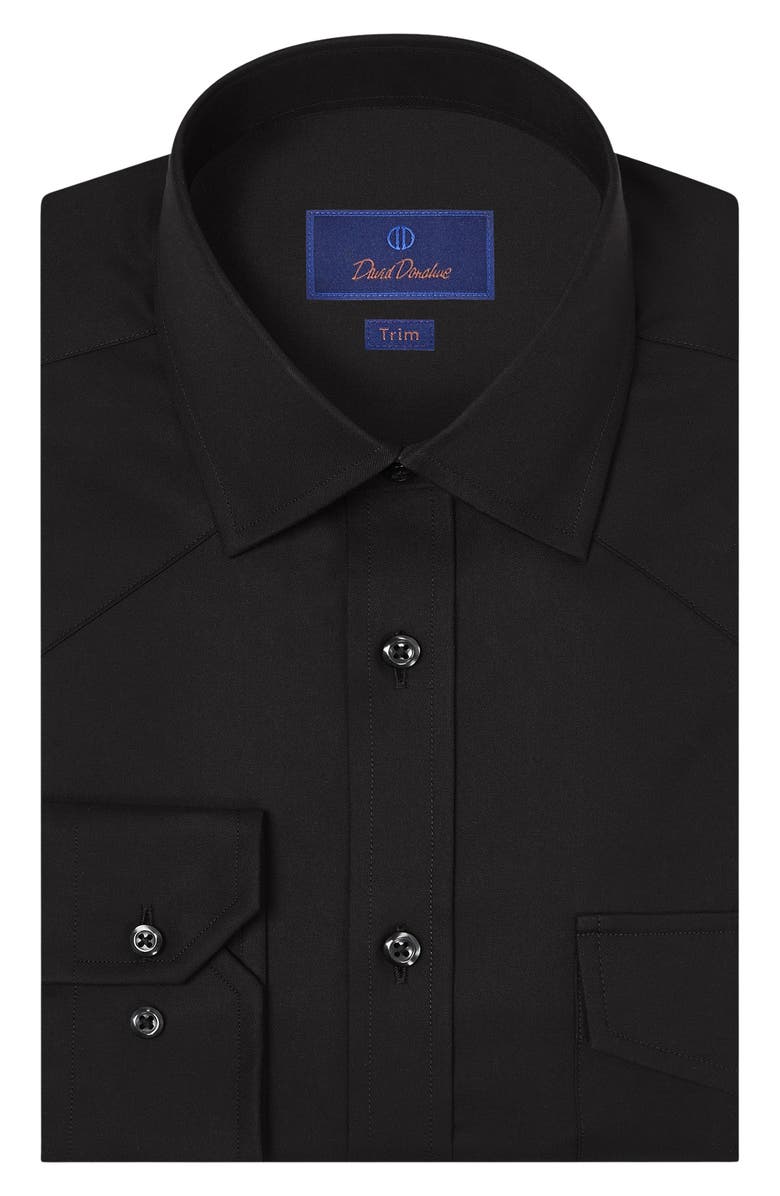 David Donahue Trim Fit Black Cotton Twill Button-Up Western Shirt, Alternate, color, Black