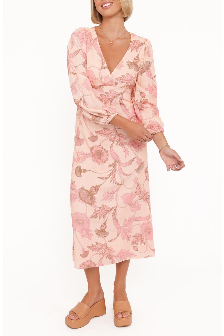 Kolby Floral Print Long Sleeve Midi Dress, Main, color, PINK FLORAL