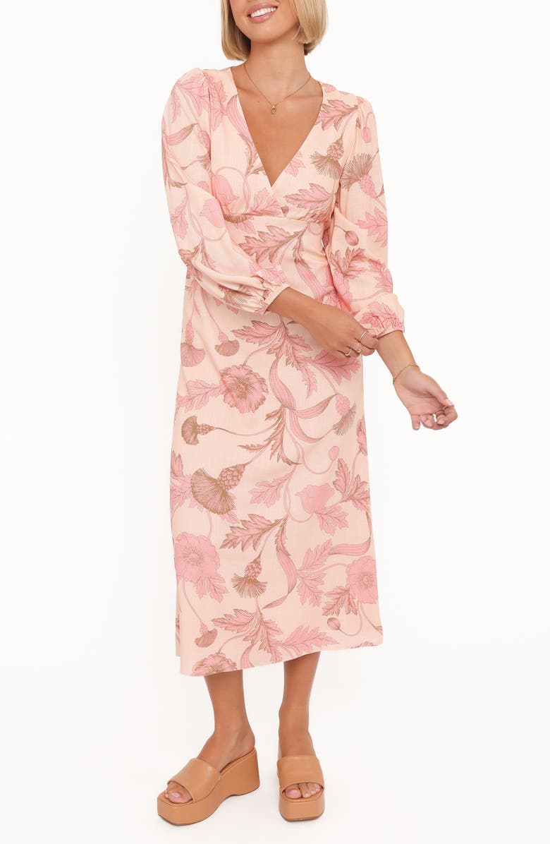 Petal & Pup Kolby Floral Print Long Sleeve Midi Dress, Main, color, Pink Floral