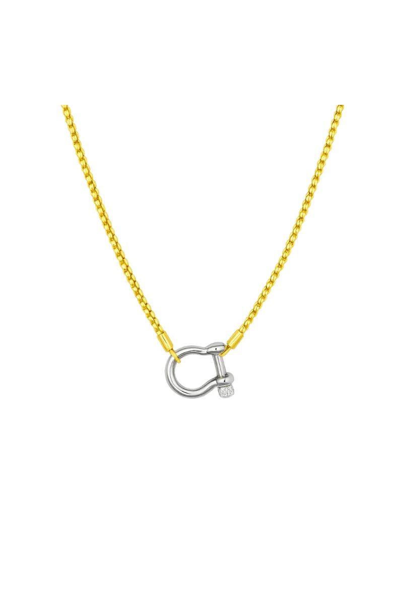 Hollywood Sensation Lucky Lock Carabiner Necklace Two-Tone Mixed Metal Horseshoe Pendant Chain, Alternate, color, Gold Necklace Silver Carabiner