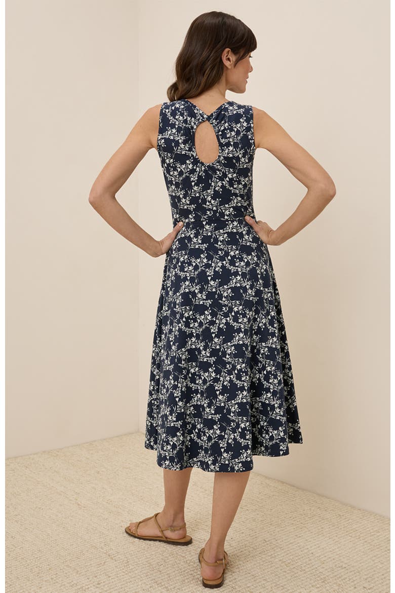 Organic Cotton Fit & Flare Keyhole Back Dress, Alternate, color, Bouquet Blooms Midnight Blue