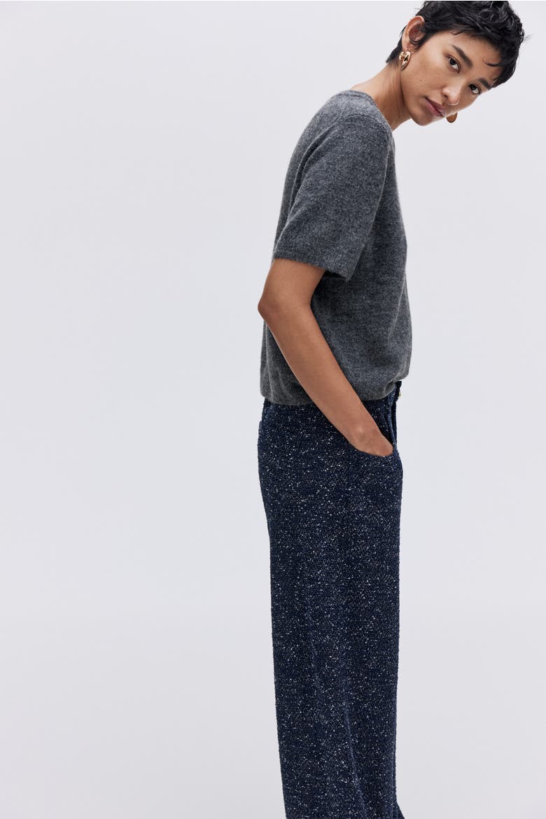 Bouclé Trousers, Alternate, color, Navy blue melange