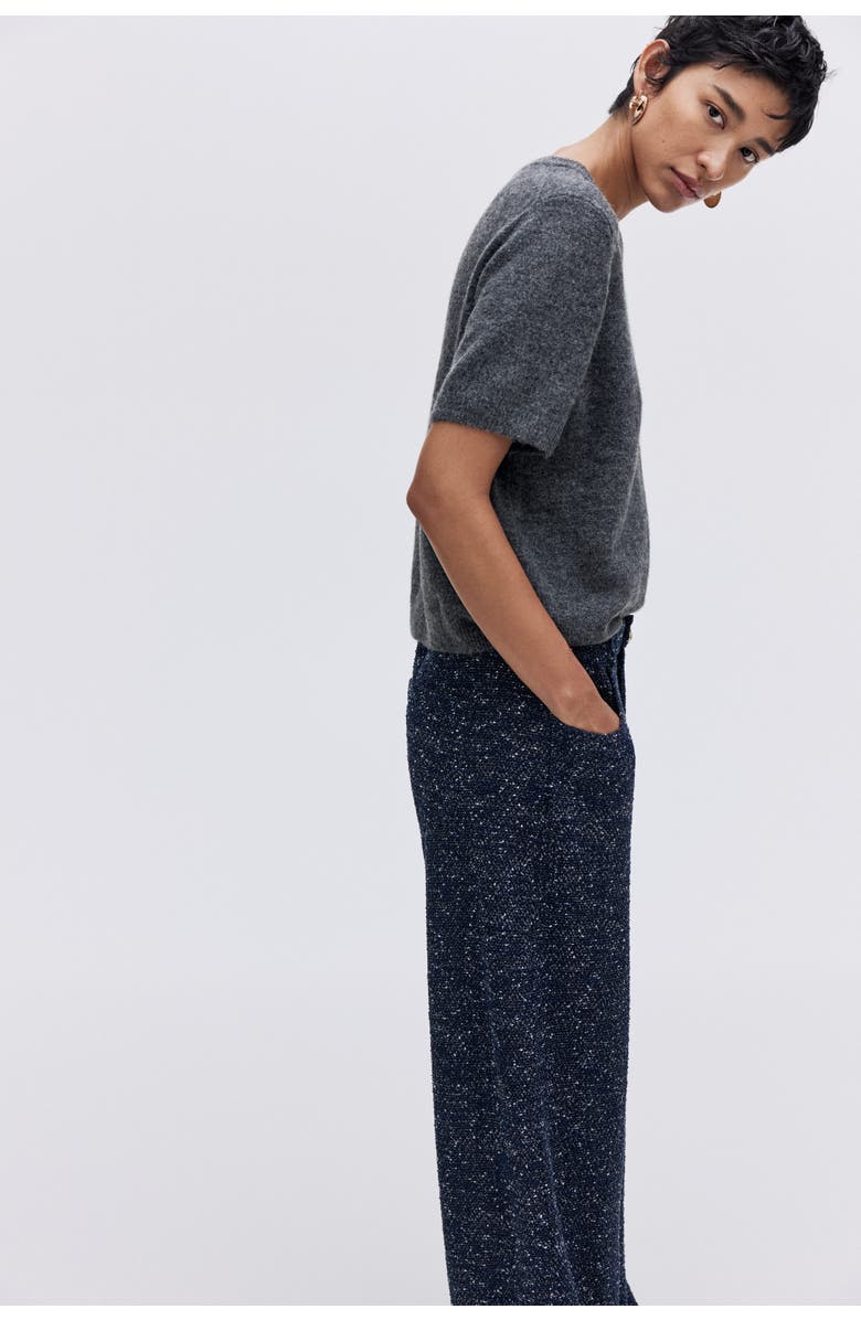 H&M Bouclé Trousers, Alternate, color, Navy Blue Melange