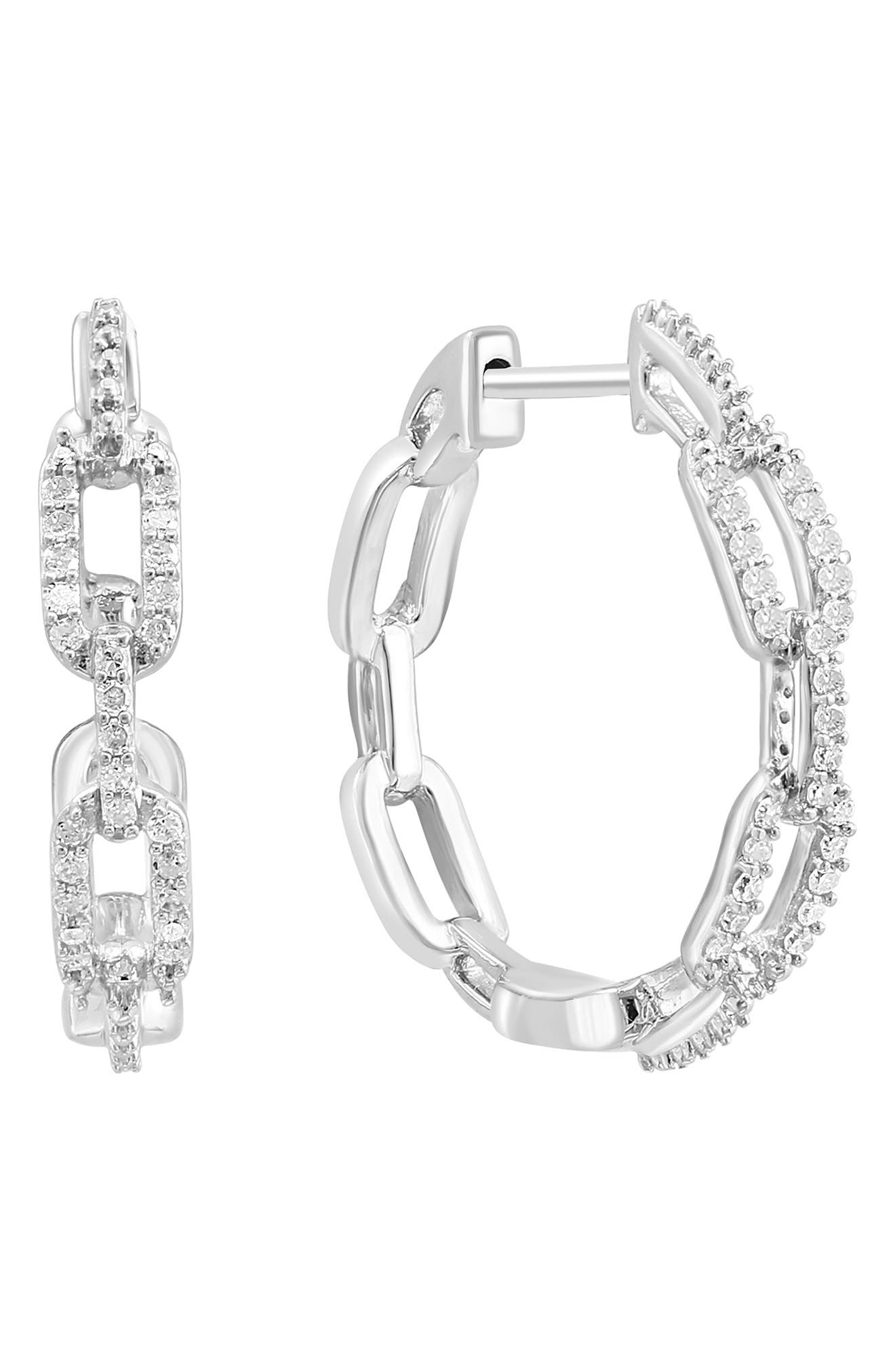 EFFY Sterling Silver Pavé Diamond Link Hoop Earrings - 0.14ct.