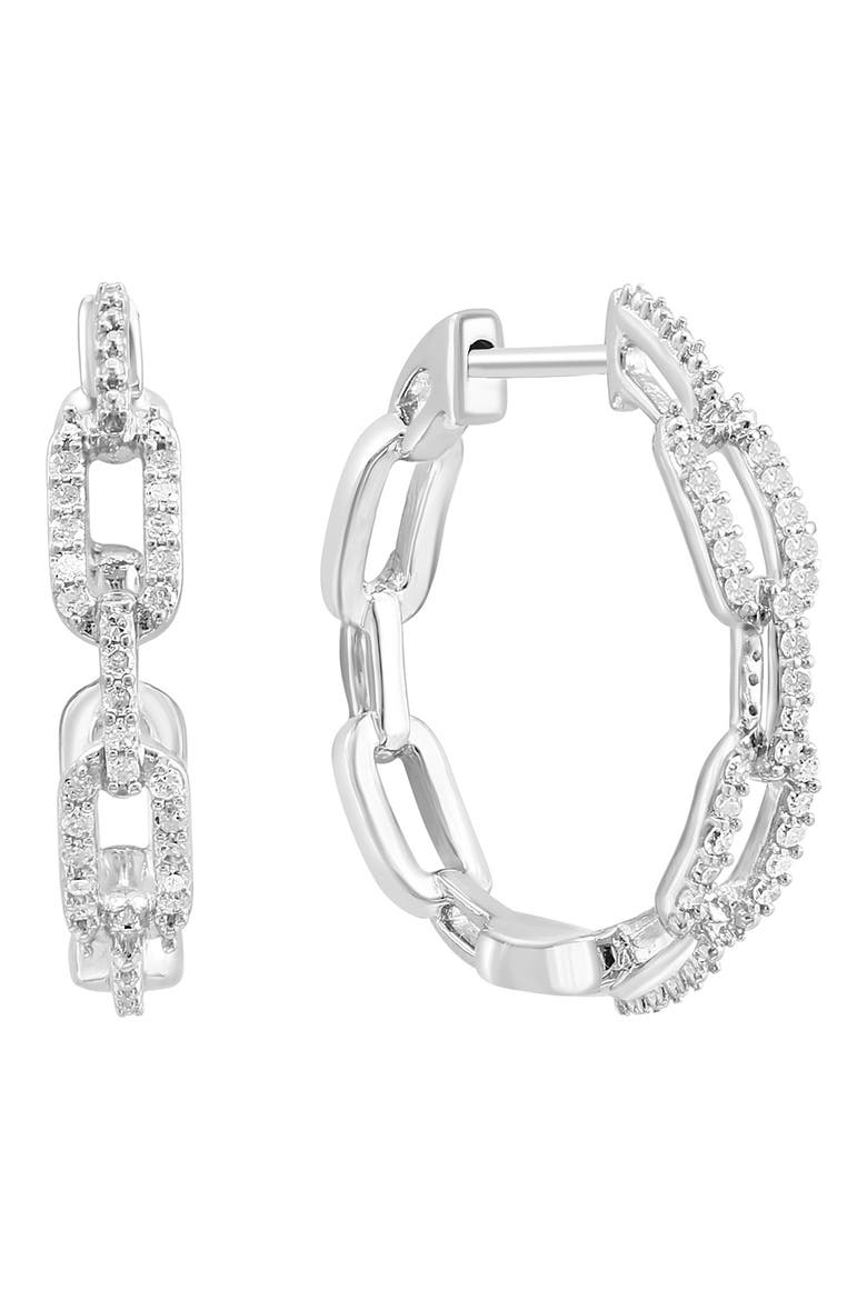 Sterling Silver Pavé Diamond Link Hoop Earrings - 0.14ct., Main, color, WHITE