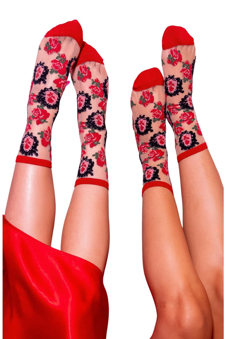 Fancy Assorted 2-Pack Metallic Floral Sheer Crew Socks, Alternate, color, RED MULTI