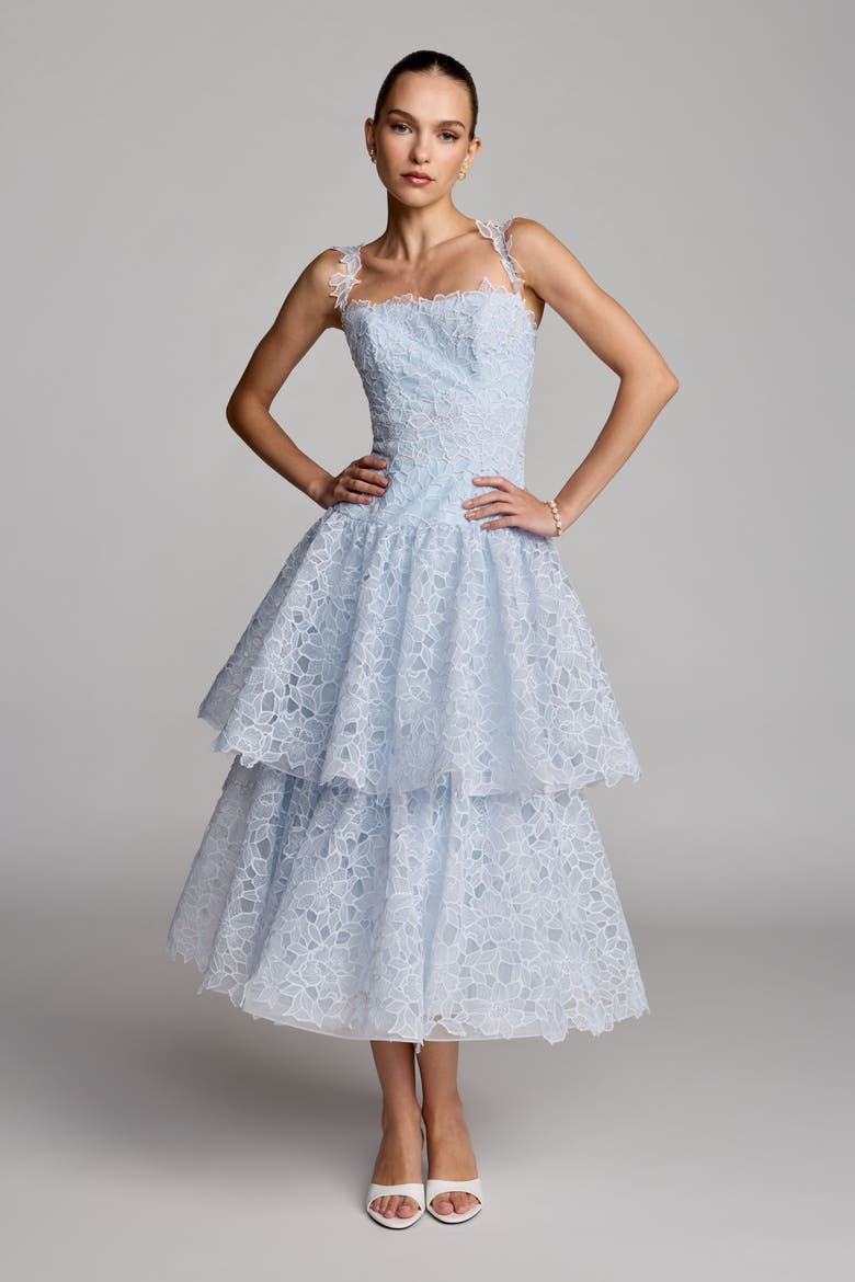 Sleeveless Embroidered Lace Tiered Midi Dress, Alternate, color, Powder Blue
