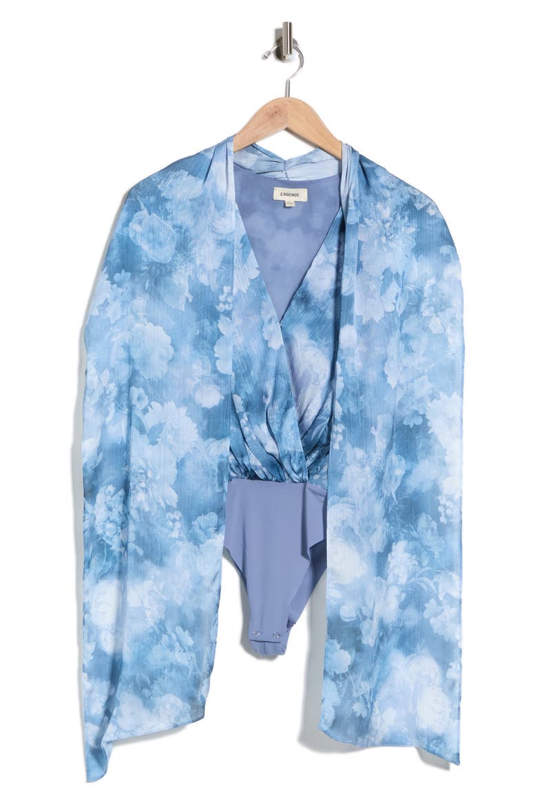 Ichirou Floral Tie Neck Bodysuit, Main, color, DSTY BL MLTI CLOUD SOFT FLORAL