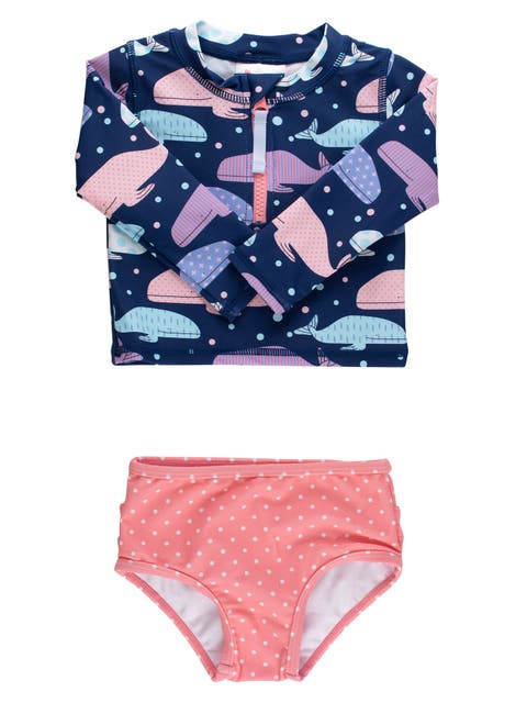 Toddler Girls UPF50+ Long Sleeve Zipper Rash Guard 2-Piece