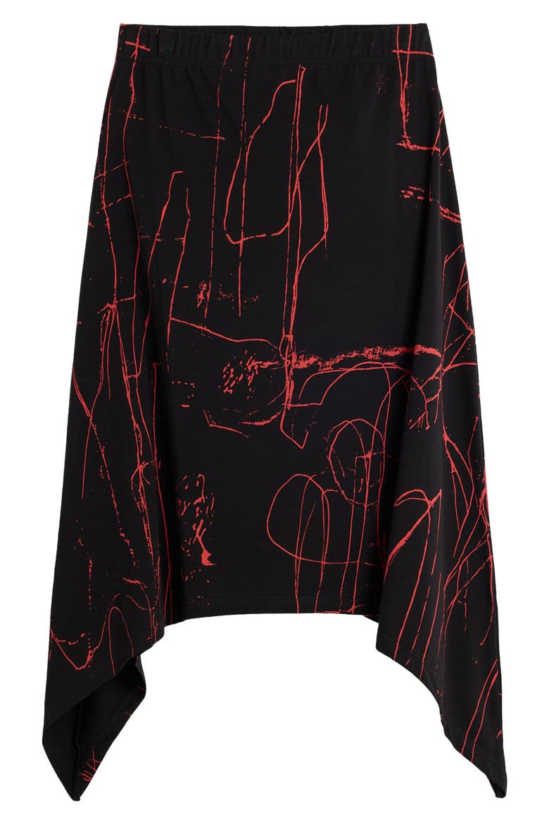 Print Handkerchief Hem Skirt, Alternate, color, BLACK