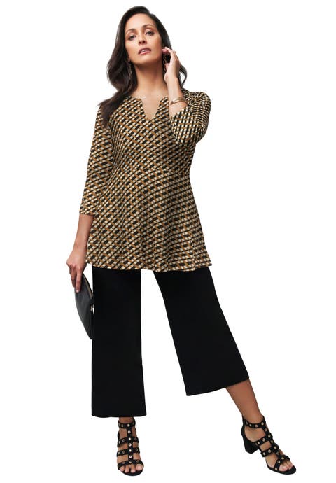 Stretch Knit Henley Notch Babydoll Tunic (Plus Available)