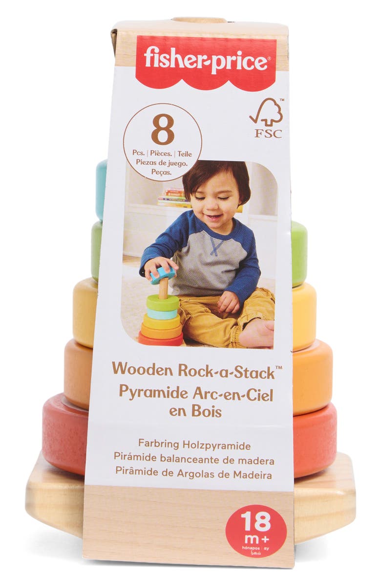 FISHER PRICE Wooden Rock-a-Stack Ring Toy, Alternate, color, Assorted