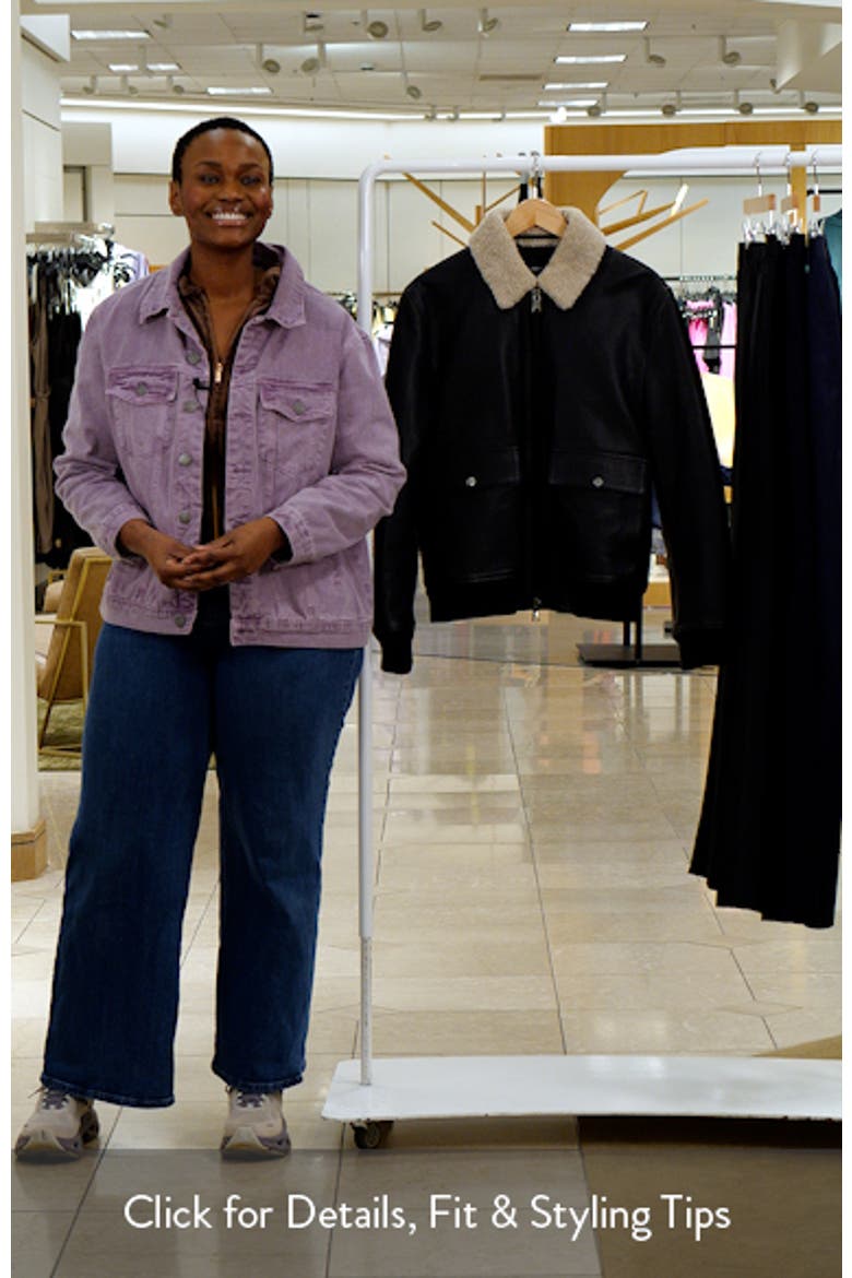 Shaker Shearling Collar Leather Bomber Jacket video