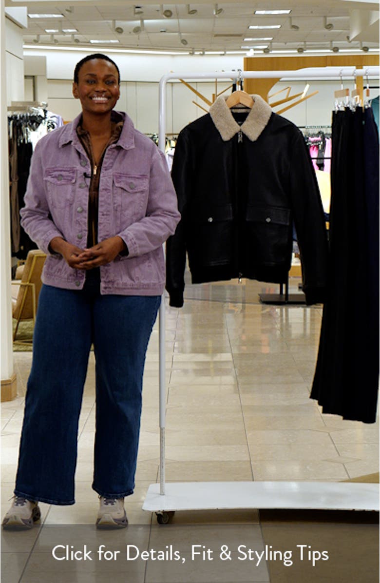 Shaker Shearling Collar Leather Bomber Jacket, sales video thumbnail