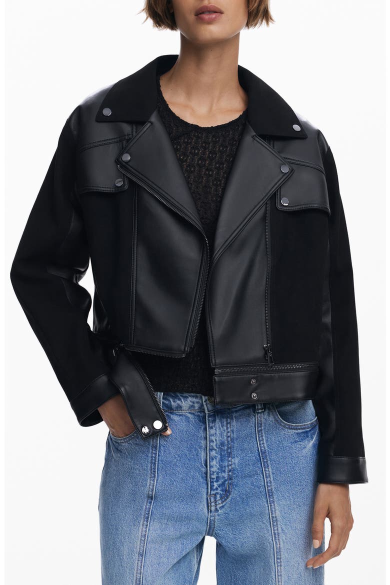 Faux Leather Moto Jacket, Main, color, BLACK