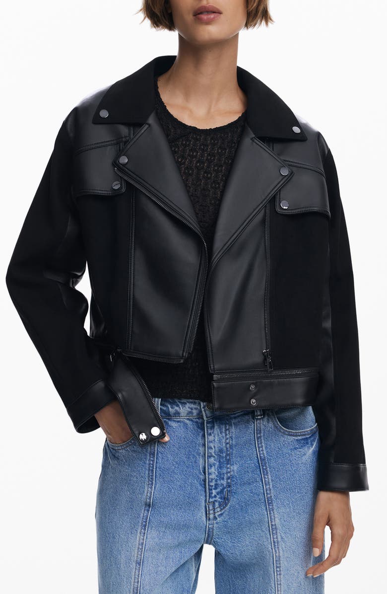 Desigual Faux Leather Moto Jacket, Main, color, Black