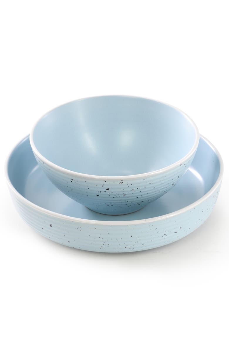 Elama Emilia 16 Piece Double Bowl Stoneware Dinnerware Set, Alternate, color, White