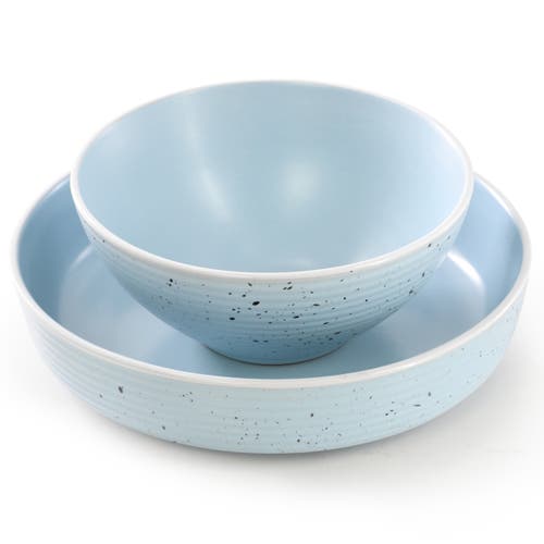 Elama Emilia 16 Piece Double Bowl Stoneware Dinnerware Set In Blue