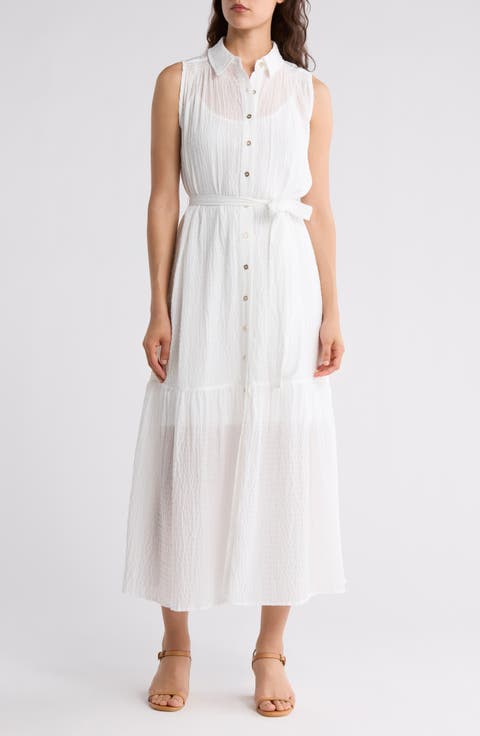 Sleeveless Tiered Shirtdress