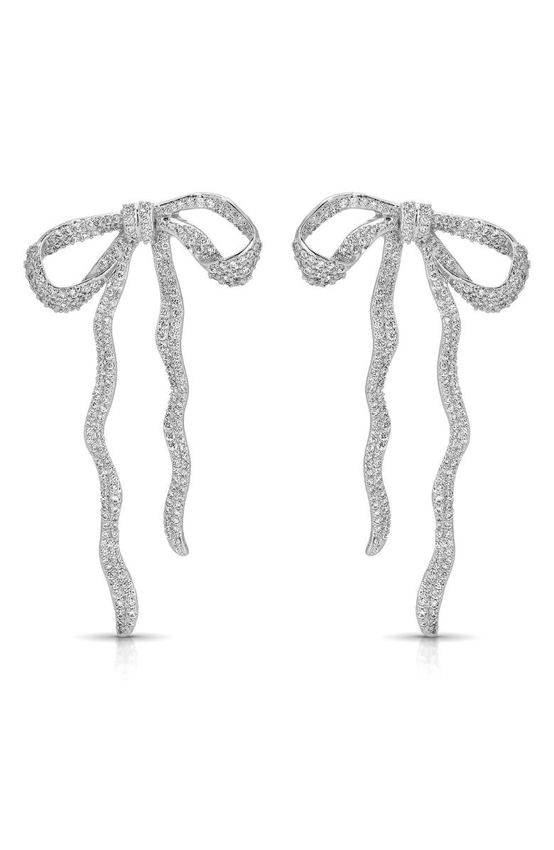 Ettika Pavé Cubic Zirconia Bow Drop Earrings, Main, color, Silver