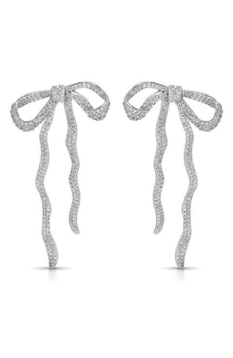 Pavé Cubic Zirconia Bow Drop Earrings