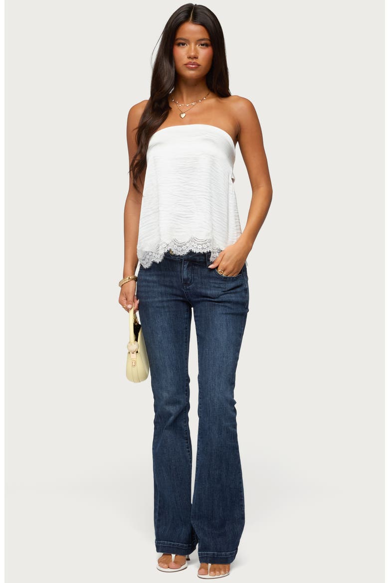 Netta Lacey Strapless Satin Top, Alternate, color, WHITE