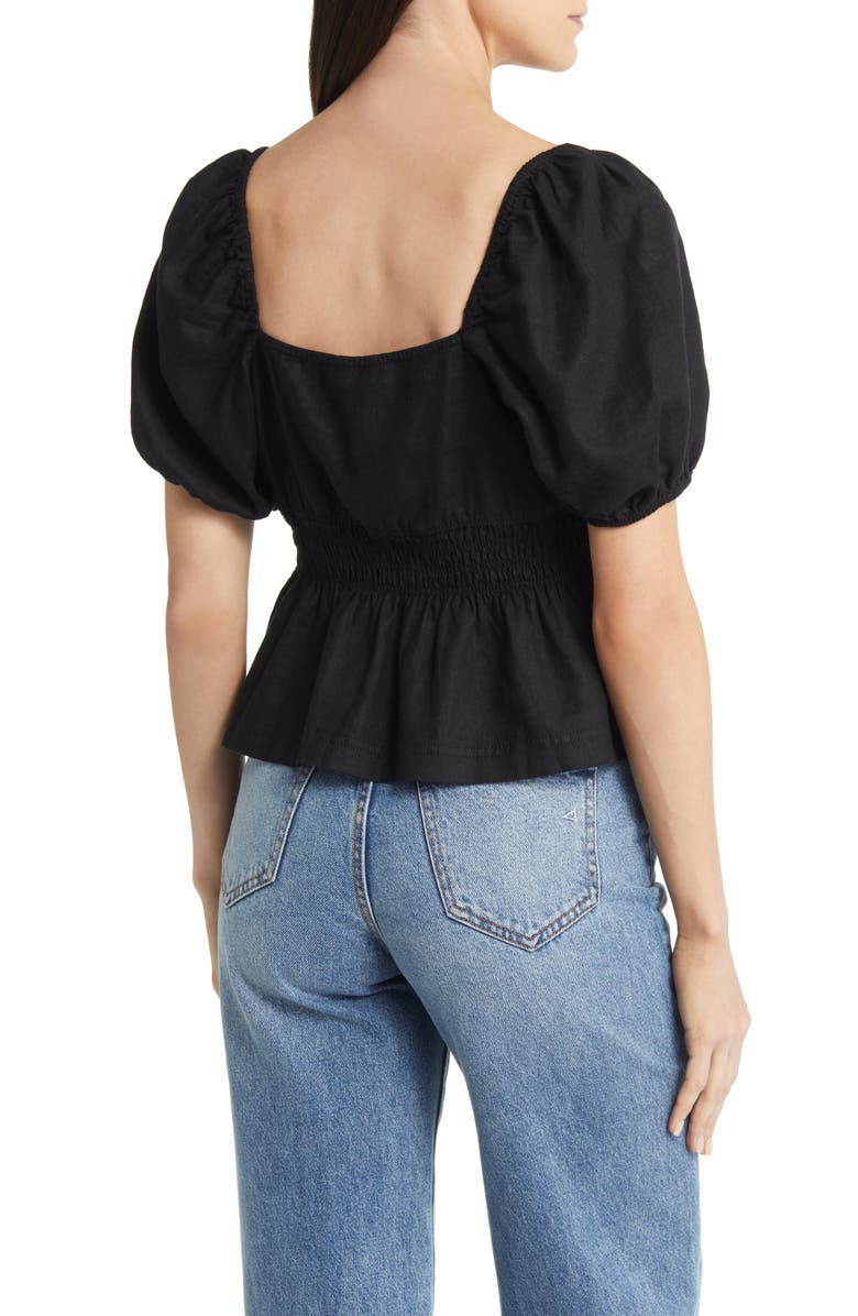 Treasure & Bond Linen Blend Peplum Top, Alternate, color, Black