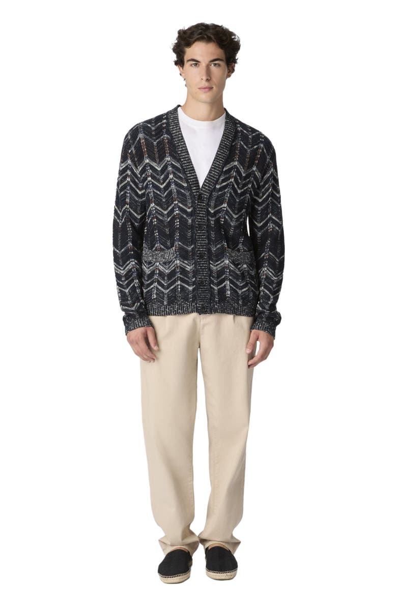 Missoni Cotton Chevron Cardigan With Ribbed Trims, Main, color, Blue