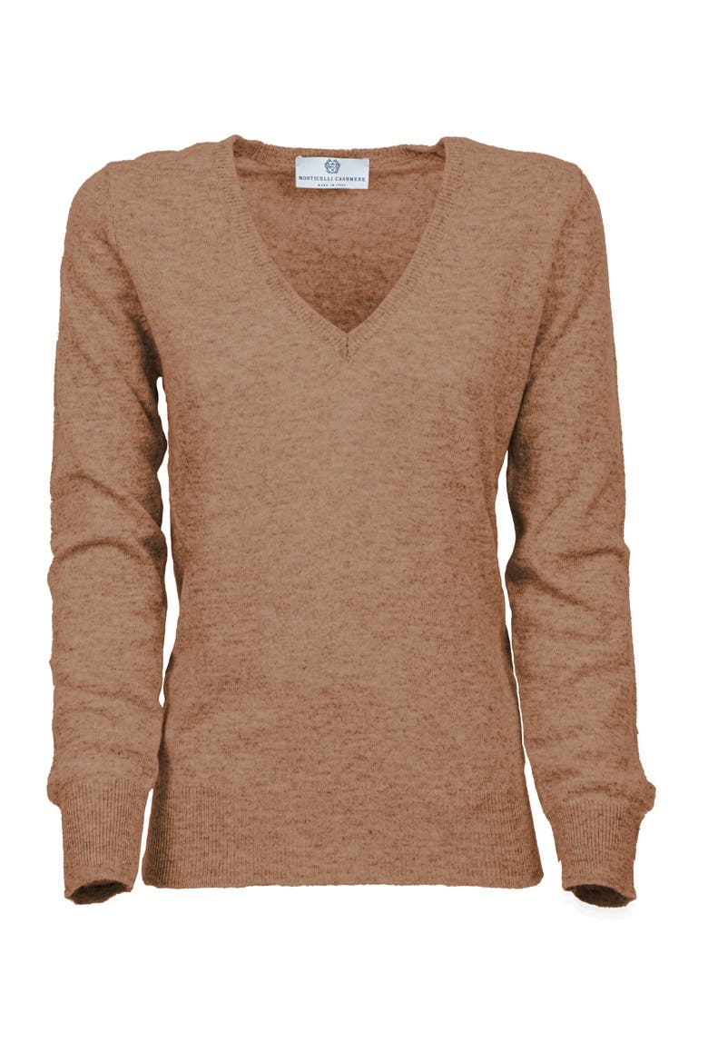 Pure Cashmere Essential V-Neck Sweater, Main, color, Camel