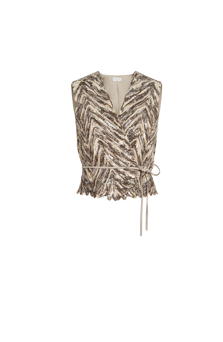 Brunello Cucinelli Dazzling chevron embroidery vest, Main, color, Brown
