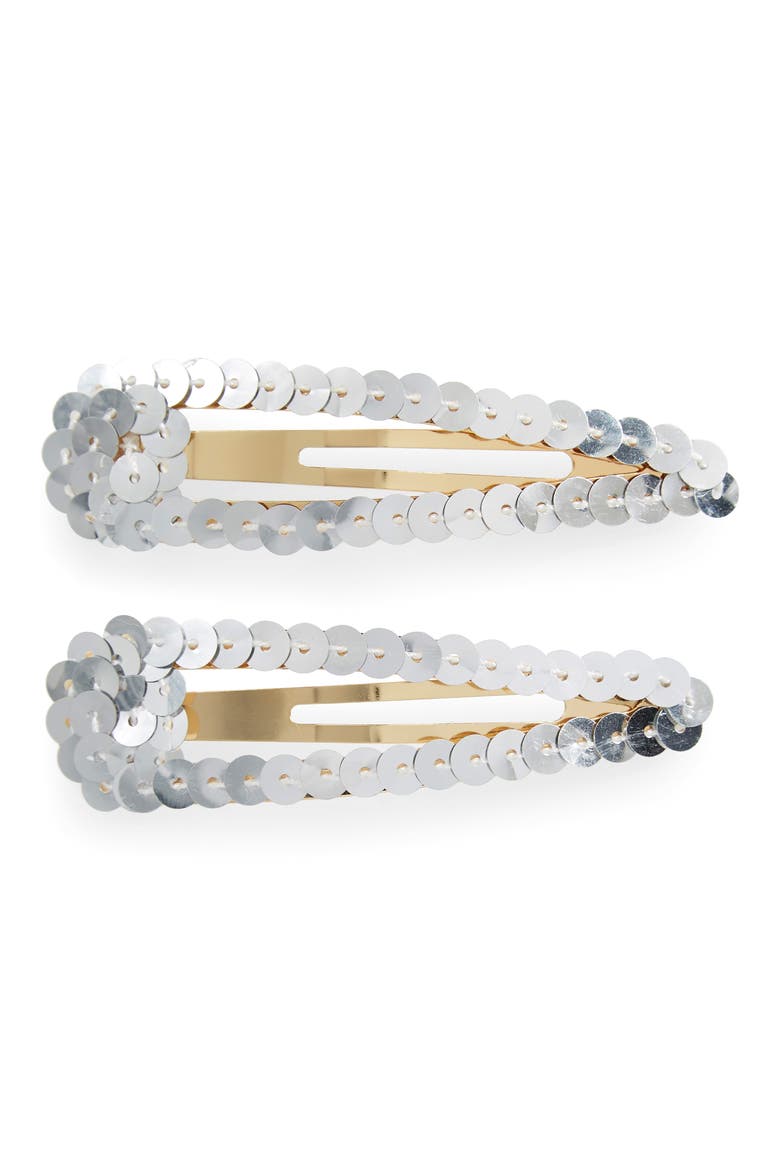 2-Pack Salty Kisses Sequin Hair Clip, Main, color, SILVER