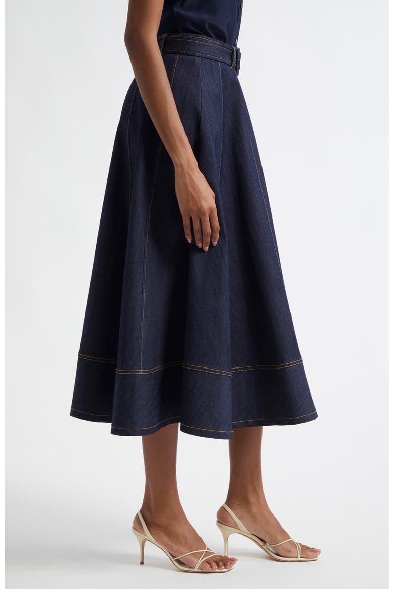 Zelda Denim Asymmetric Midi Skirt, Alternate, color, INDIGO