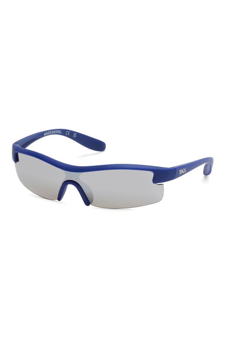 Mirrored Shield Sunglasses, Main, color, MATTE BLUE / SMOKE MIRROR