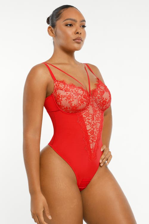 Shapellx Sheer Lace Mesh Bodysuit With Shaping