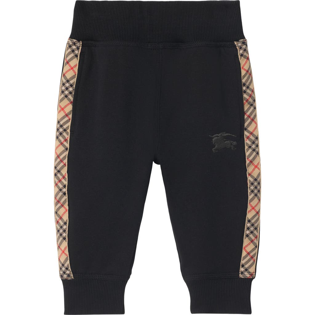 Burberry Check Trim Cotton Jogging Pants In Black