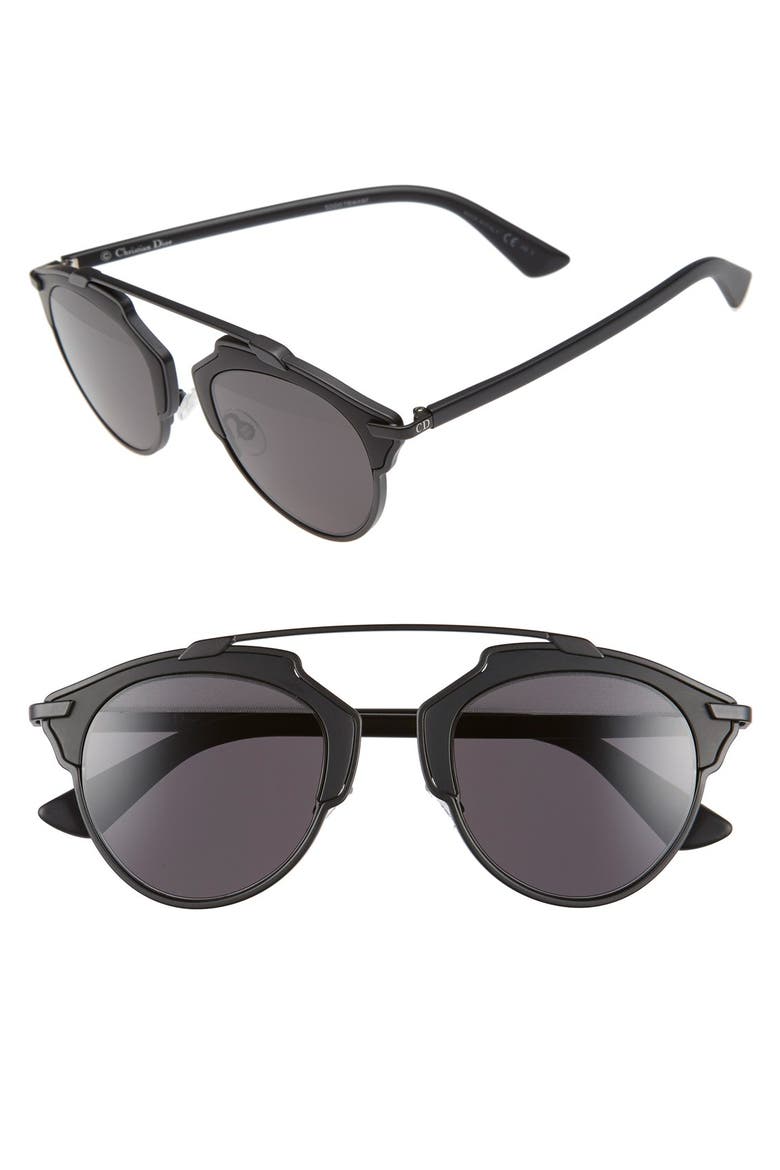 So Real 48mm Brow Bar Sunglasses, Main, color, MATTE BLACK/ GREY