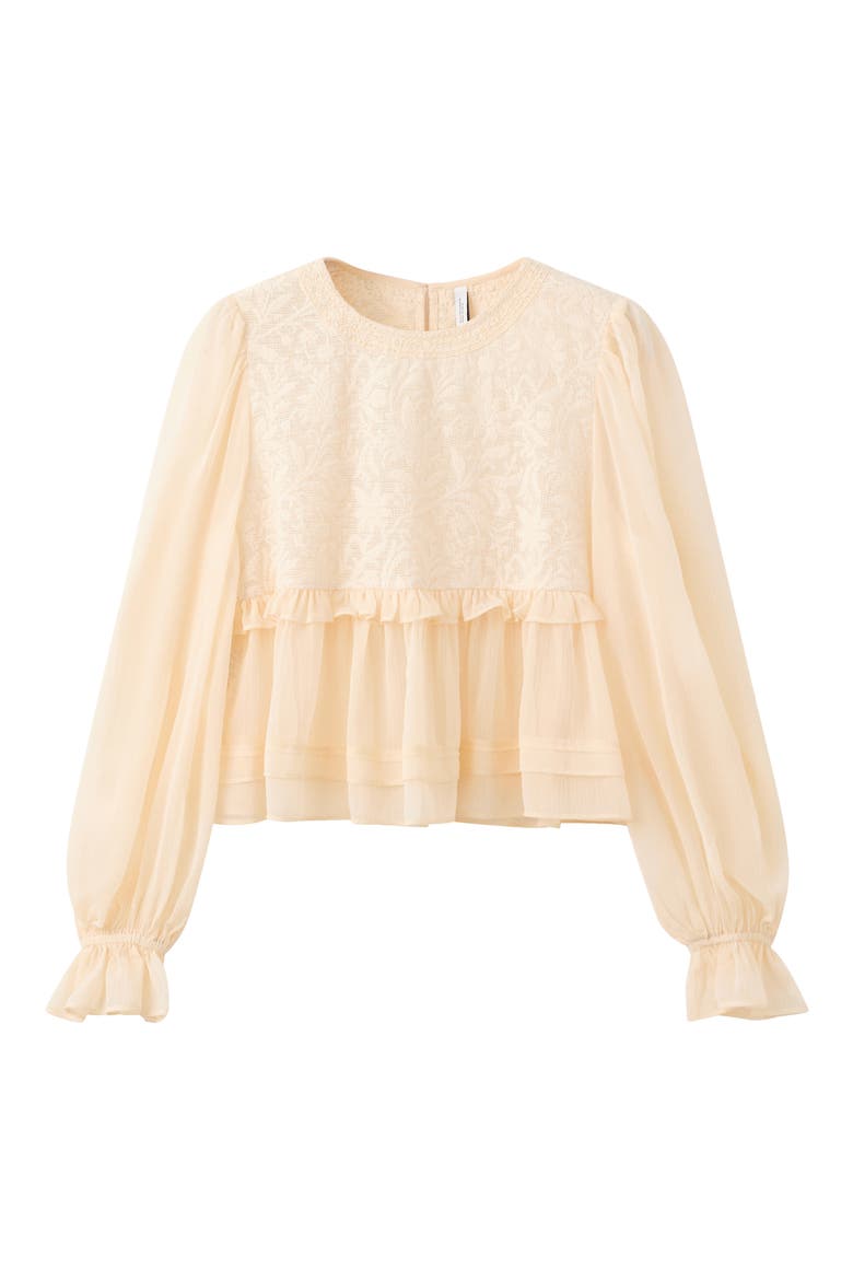 Lace Contrast Ruffle Top, Alternate, color, YELLOW