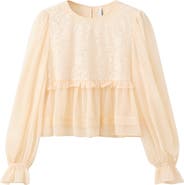MANGO Lace Contrast Ruffle Top