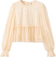 MANGO Lace Contrast Ruffle Top