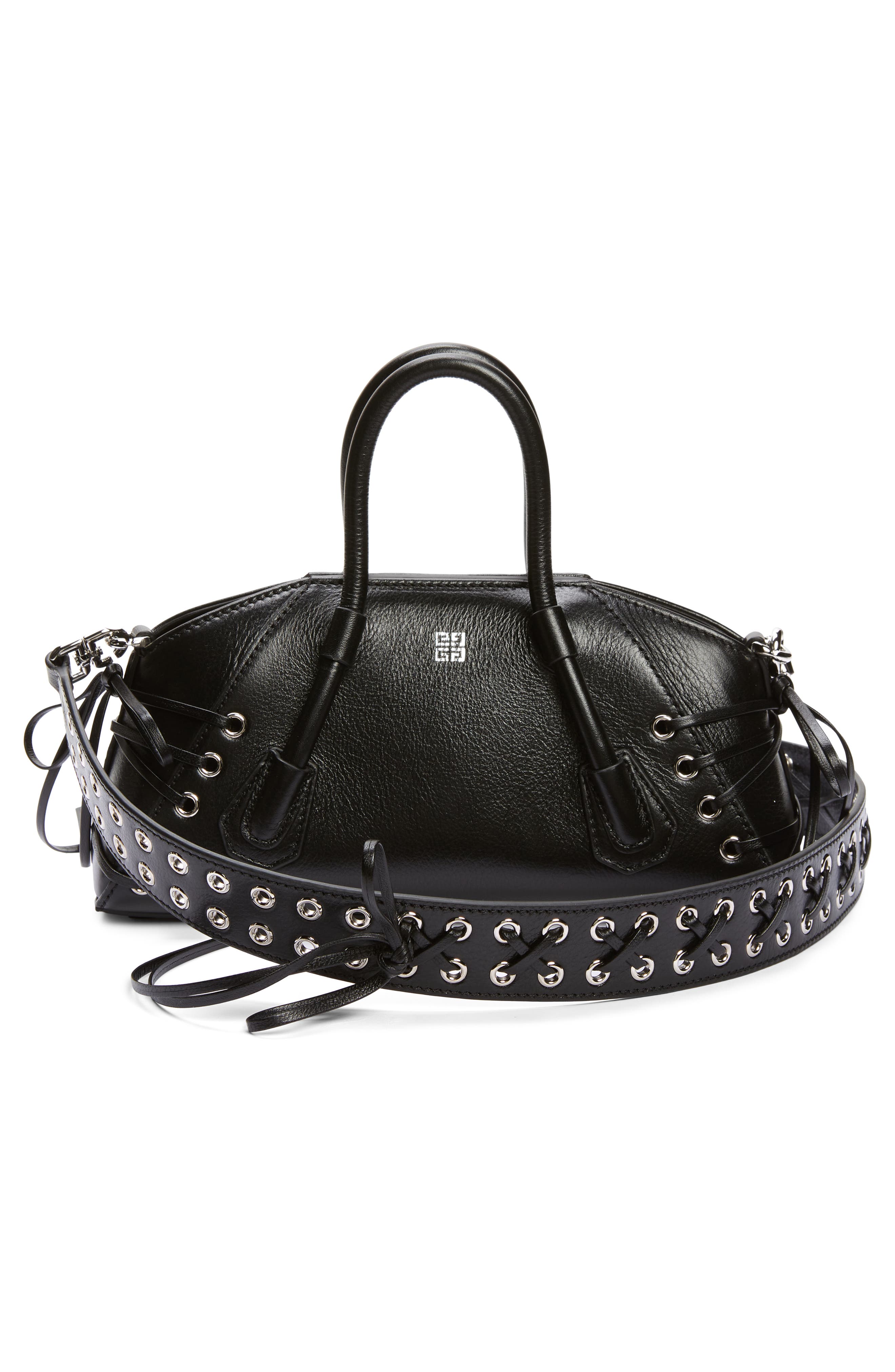 Mini Antigona Stretch Leather Satchel, Alternate, color, BLACK