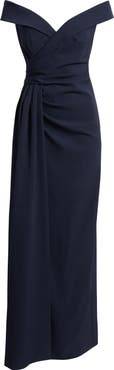 Eliza J Social Portrait Collar Laguna Crepe Gown
