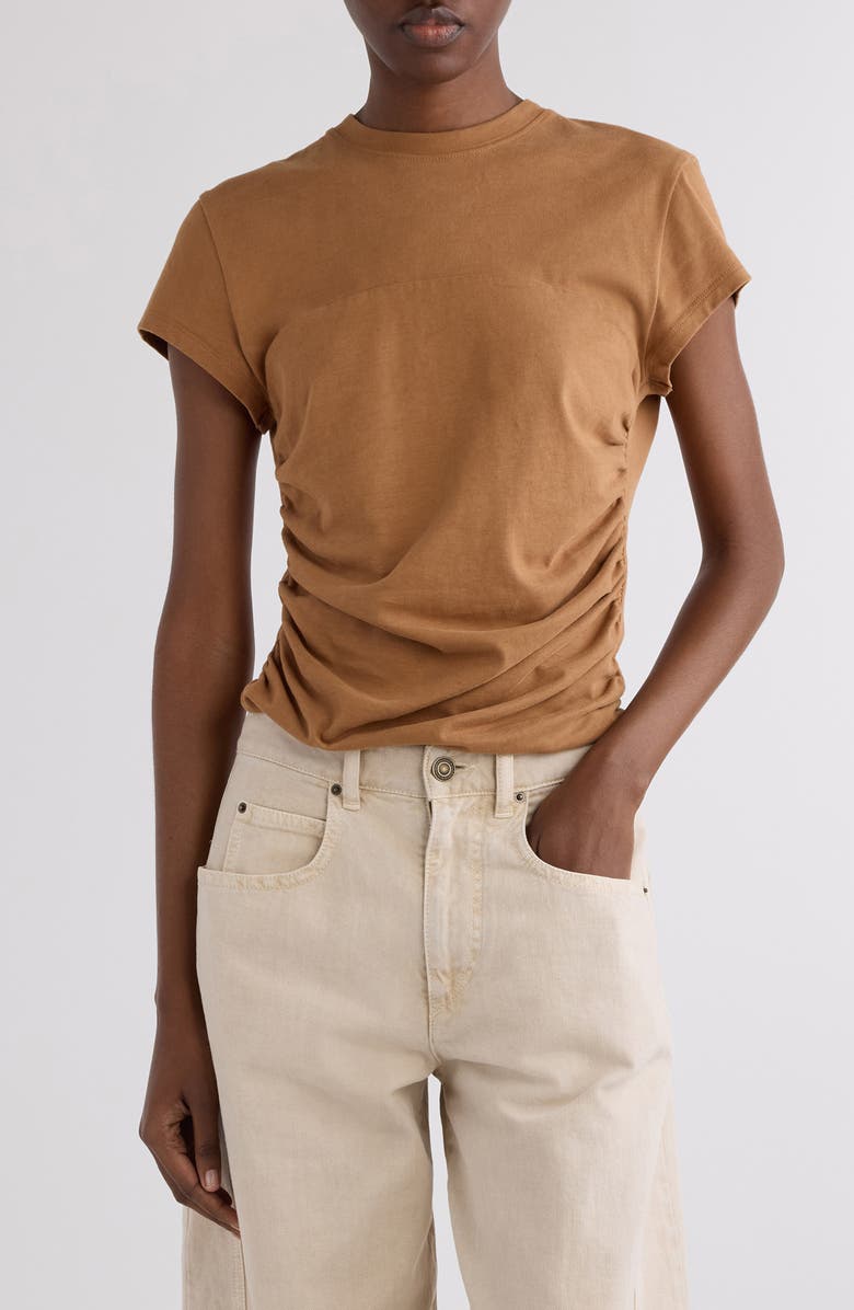 Isabel Marant Maelie Ruched T-Shirt, Main, color, Caramel