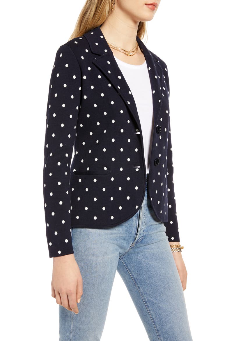 Sweater Blazer, Alternate, color, IVORY- NAVY DOT
