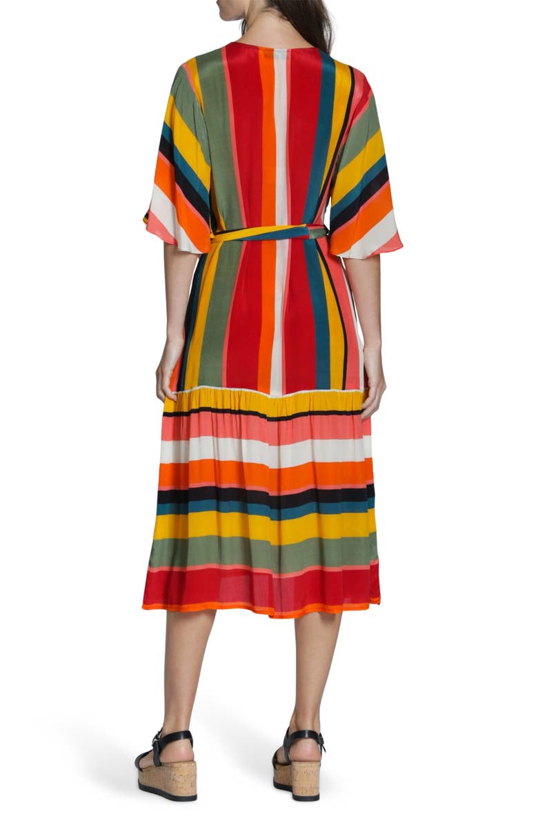 APNY Stripe Belted Dress, Alternate, color, Orange Olive Multi