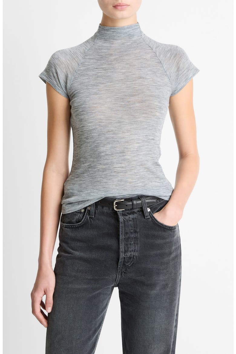 Wool Raglan Cap-Sleeve Mock-Neck Top, Main, color, HEATHER THISTLE