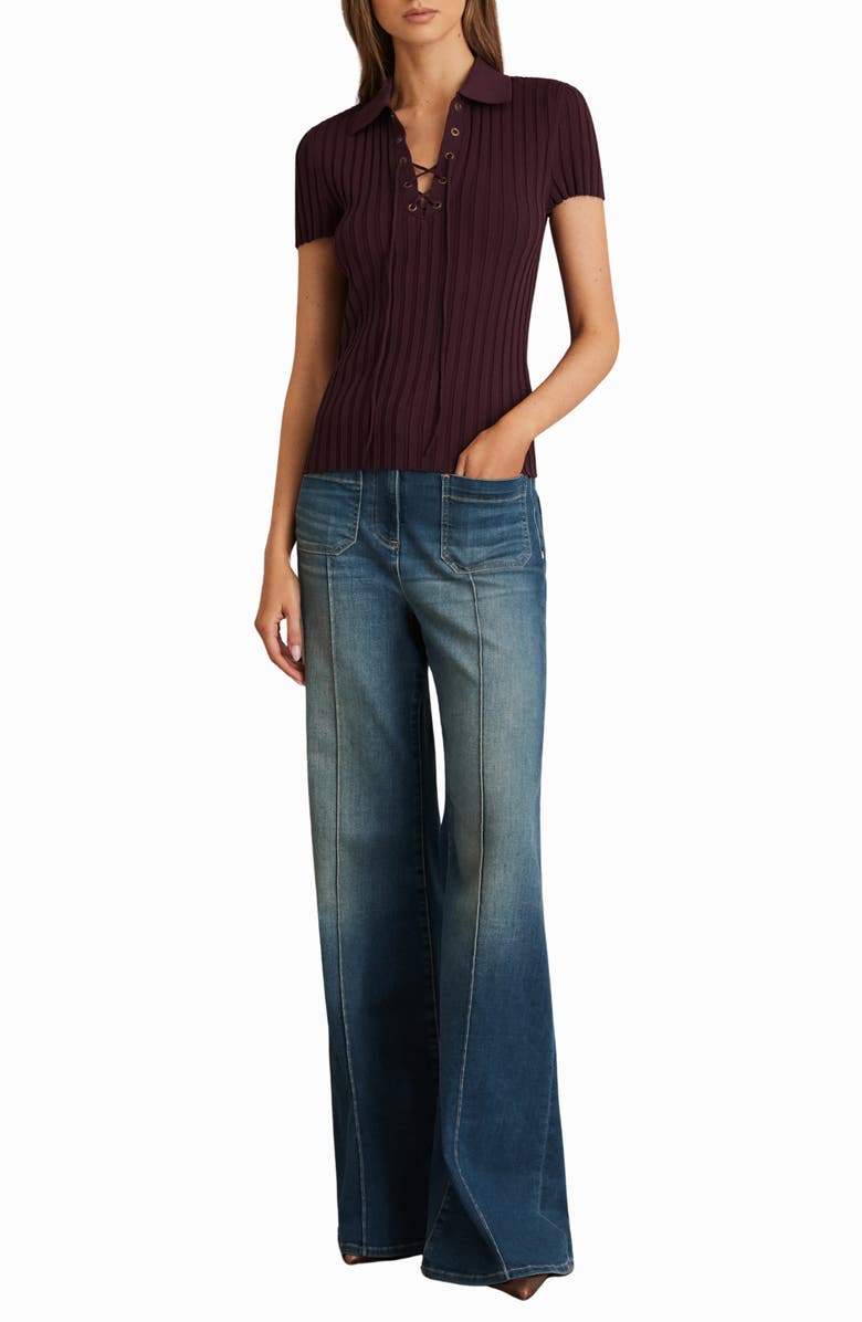 Reiss Poppy Lace-Up Polo Sweater, Alternate, color, Burgundy