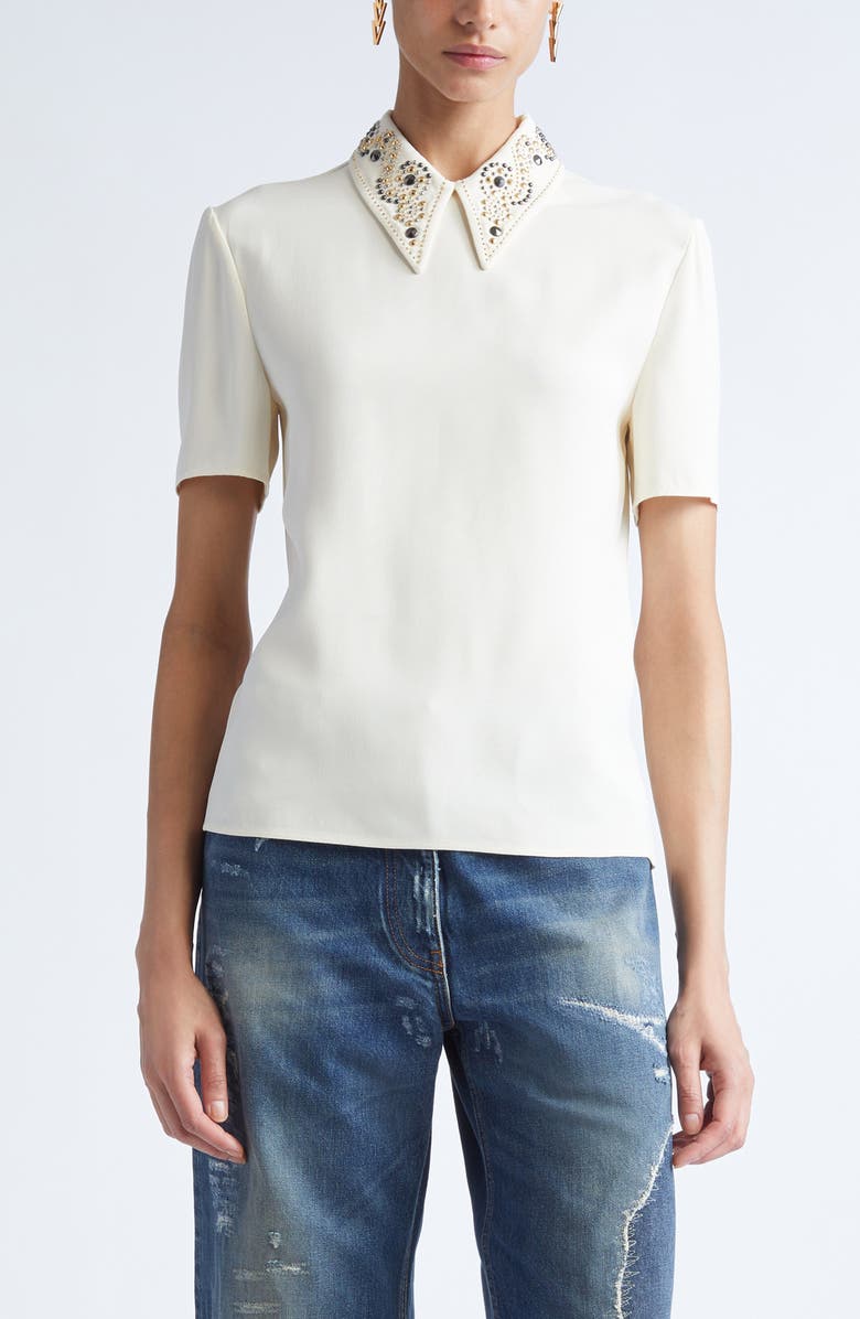 Versace Embellished Collar Shirt, Main, color, Ivory