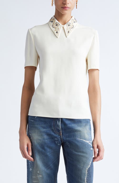 Versace Embellished-collar Short-sleeve Top In Neutral