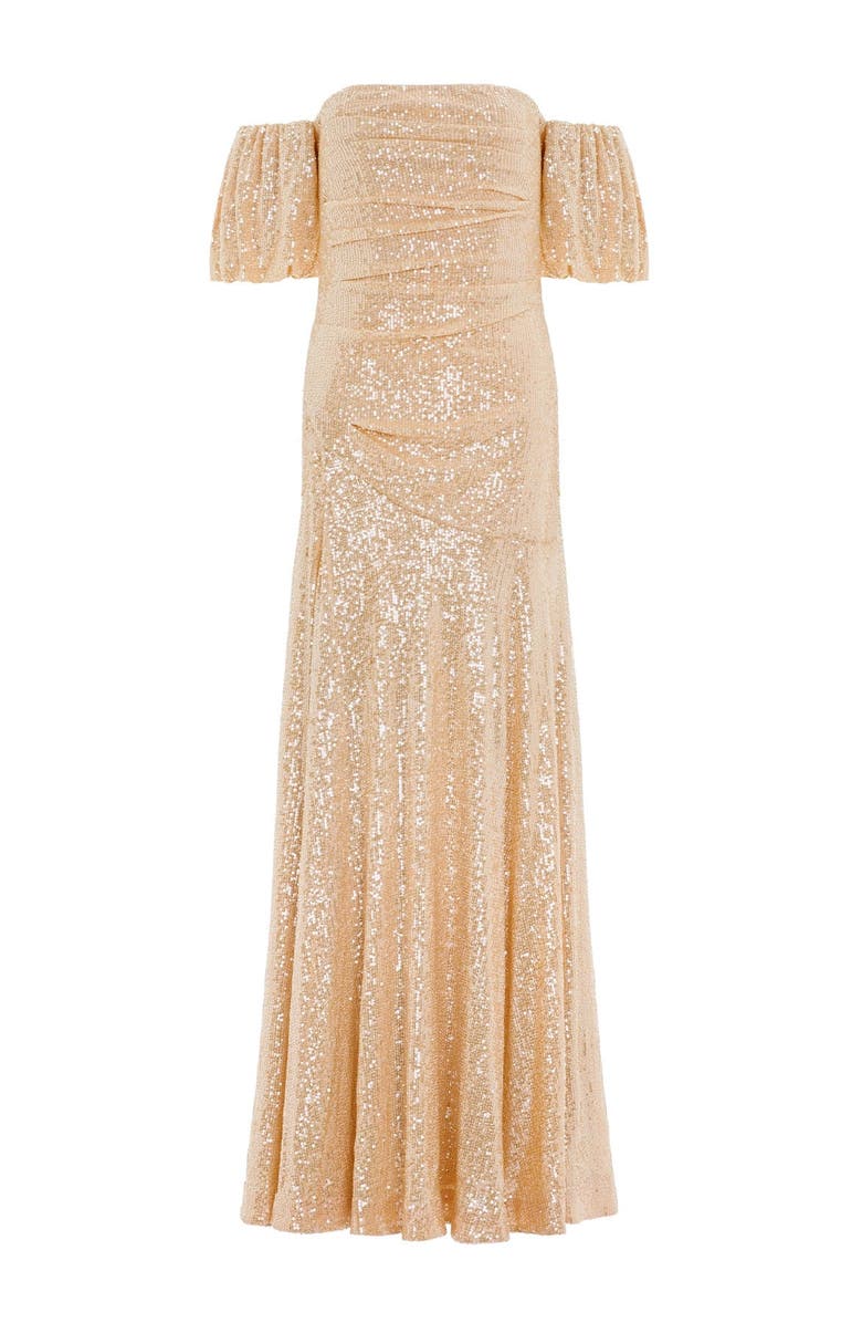 Needle & Thread Sunbeam Valentina Off-Shoulder Gown, Alternate, color, Antique Gold